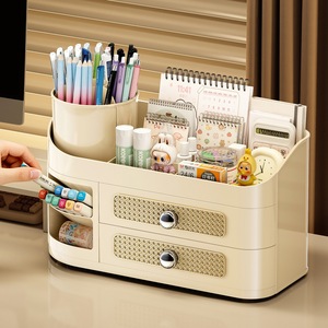 Desktop <b>Storage</b> <b>Box</b> Stationery Pen Holder <b>Drawer</b> Style Multi Functional Organizer For Students And Offices Large Capacity - Product Image 2
