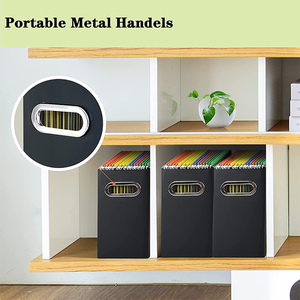 DuoYou-organizador de archivos para escritorio, cajas de almacenamiento de documentos plegables con Handel de <span class=keywords><strong>Metal</strong></span>, 2 paquetes - Product Image 3