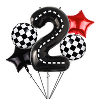 Ensemble de ballons numérotés noirs et blancs à carreaux de 40 pouces, décoration de fête sur le thème des voitures de course
