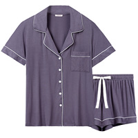Pyjama en modal extensible et rafraîchissant pour femme – Nouvelle collection été respirante, décontractée, avec revers, manches courtes et short – Ensemble deux pièces tendance pour la maison