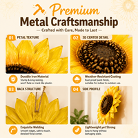 Décoration murale moderne en métal 3D en forme de tournesol - Fleur en fer jaune à suspendre pour salon et clôture de jardin