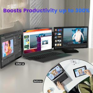 Siêu mỏng 14inch màn hình di động được xây dựng trong loa & ba có thể điều chỉnh cơ sở khung giá cho máy tính xách tay đa màn hình - Product Image 4