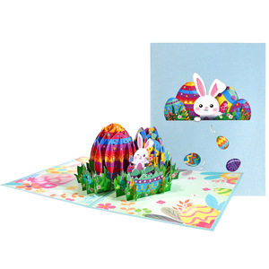 <span class=keywords><strong>Carte</strong></span> de voeux d'invitation d'oeufs de Pâques Happy Bunny 3D Pop up mignon Cartes postales de cadeau de lapin plié avec enveloppe et cartes d'écriture - Product Image 1