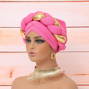 Foulard de tête <span class=keywords><strong>en</strong></span> <span class=keywords><strong>satin</strong></span> pour usage quotidien, élégant, à deux couleurs, tressé, avec effet superposé, accessoires pour <span class=keywords><strong>cheveux</strong></span>, turban pour femmes africaines - Product Image 4