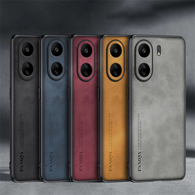 Luxury Business Man Phone Case for Xiaomi Redmi 13C 4G Sheepskin Leather All-inclusive Lens Back Cover