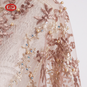 New Arrival Custom Beaded Tulle Mesh <strong>Net</strong> Fabric Popular <strong>Lace</strong> Embroidered with Rhinestones - Product Image 4