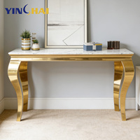 Table console moderne en métal doré de style nordique avec plateau en marbre pour salon, entrée et couloir - Meuble multifonctionnel et durable