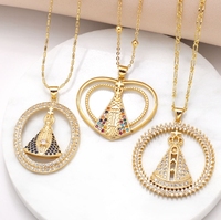 Vintage Design Chapelets Religieux Catholique Jésus 18k Plaqué Or Incrusté CZ Zircon Pendentif Collier Usine Directement