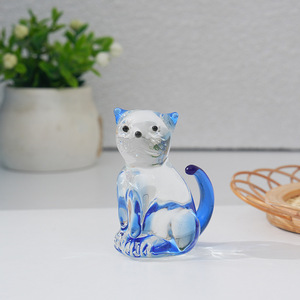 Ornements créatifs pour chats, artisanat de chatons, série de chats, décorations de bureau <span class=keywords><strong>en</strong></span> <span class=keywords><strong>verre</strong></span> bleu vert faites à la main, cadeau artisanal - Product Image 3