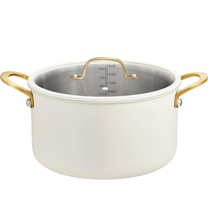 Olla Holandesa de Acero Inoxidable Triple de Alta Calidad de 9 Qt con Tapa de Vidrio, Apta para Lavavajillas, Resistente al Calor, con Asas Doradas para Gas e Inducción - Product Image 1