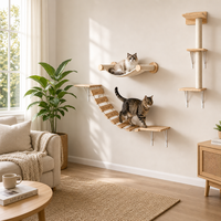 Ensemble de meubles muraux pour chat, étagères murales modulaires en bois, pont en corde, griffoir en sisal, hamac en tissu pour chats d'intérieur