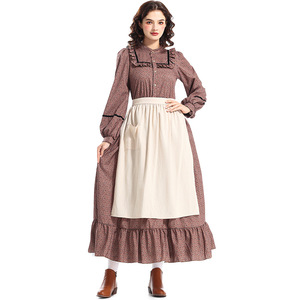 Disfraz de Mujer Pionera Colonial de la Pradera para Halloween, Vestido Victoriano Floral Marrón, Estilo Pastoral Medieval, Disfraz de Campesina, Conjunto de Cosplay - Product Image 1