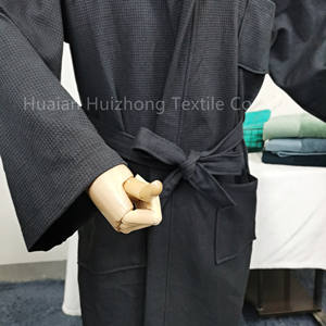 Wholesale Black <strong>Waffle</strong> <strong>Robe</strong> Customized logo Bathrobe with Hood Cotton <strong>Robe</strong> for Home - Product Image 3