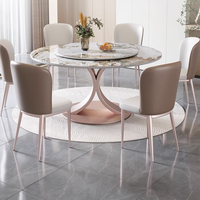 Luxuriöses Esszimmer-Set mit Marmor-Rundtisch und Drehplatte, Hotel-Marmor-Esstisch-Set für 6 Personen