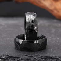 Versand bereit Fabrik Großhandel Custom 8mm Breite Schwarz Damaskus Stahlring IP Schwarz Reiner Damaskus Fingerring