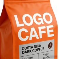 Sachet d'emballage de café personnalisé imprimé orange, petit format, fond plat, mat, refermable avec fermeture éclair et encoche de déchirement, vente en gros, vide