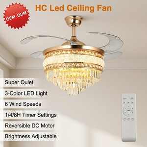 Ventilateur de plafond LED en cristal européen moderne avec moteur DC pour salon, lustre LED avec télécommande - Product Image 6