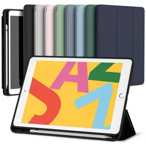 Für iPad 10.2 Hülle mit Stift halter Auto Wake/Sleep Cover Trifold Stand Stoß feste weiche TPU-Rückseite für iPad 9th Gen