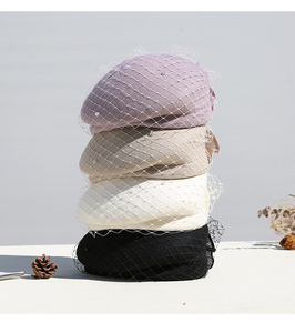 หมวกเบเร่ต์ประดับลูกปัดสีน้ำตาลสำหรับผู้หญิงหมวกเบเร่ต์สีม่วงหมวกเบเร่ต์สำหรับใส่ในโบสถ์สำหรับผู้หญิงดีไซน์ใหม่ - Product Image 4