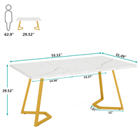 Table de salle à manger rectangulaire blanche Tribesigns avec pieds en métal doré robustes, table de salle à manger pour 8 personnes, mobilier de restaurant