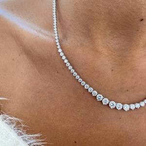 Collar de Cadena de Tenis de Plata de Ley 925 con Moissanita de Corte Redondo, Lujoso y Delicado, Regalo para Novia, Boda, Compromiso, Fiesta - Product Image 5