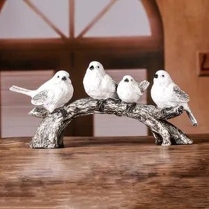 Vintage Boom Vogel Standbeeld Hand Geschilderd Polyresin Flock Vogels Sculptuur Home Decor Gift Craft Versiering Ornament Accessoires