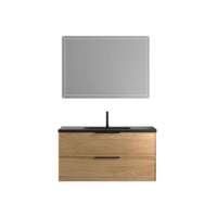 Meuble-lavabo flottant de salle de bain de luxe avec lavabo en sable de quartz noir Miroir LED Couleur noyer Armoire MFC 600mm/750mm/800mm