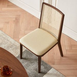 Wholesale Coastal Farmhouse Scandinavian-Style Dark Solid Wood Rattan <b>Dining</b> <b>Chairs</b> suitable for Kitchen/Restaurant - Product Image 1