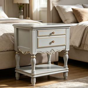 Mesita de Noche Tradicional de Madera Gris con 2 Cajones y Estante de Almacenamiento para Dormitorio - Product Image 4