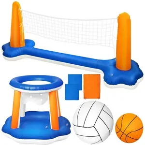 Swimming Pool Volleyball Net With Basketball Hoops Water Volleyball Toy Inflatable Pool Float Set