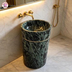 Lavabo sur pied en marbre vert naturel, lavabo autoportant en marbre vert avec incrustation dorée pour <span class=keywords><strong>salle</strong></span> <span class=keywords><strong>de</strong></span> <span class=keywords><strong>bain</strong></span> <span class=keywords><strong>de</strong></span> luxe - Product Image 2