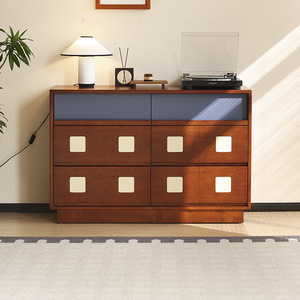 ตู้ลิ้นชักไม้เนื้อแข็งสไตล์วินเทจ บาวเฮาส์ สีสันตัดกันแบบเรโทร ตู้ข้างเตียงสำหรับห้องนั่งเล่นและห้องนอน - Product Image 2