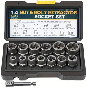 14 Piece Nut Bolt Extractor Socket Set 1/4 To 3/8 Drive Hex Adaptor Industrial Grade Chromium Molybdenum Steel - Product Image 1