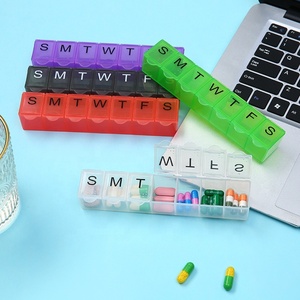 Wholesale Medibox Portable Plastic Seven-Grid Transparent Long <b>Tablets</b> Capsule Pill Storage Box <b>7</b>-Day Travel Pocket Made China - Product Image 1