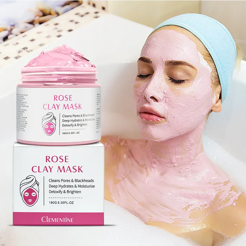 Custom logo moisturizer mudmask cleaning exfoliating pink rose claymask clay face mask