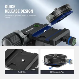 Treppiede <span class=keywords><strong>TH</strong></span> 15 in Lega di Alluminio a <span class=keywords><strong>3</strong></span> Vie con Testa a Ingranaggi, Piastra QR Arca Panoramica a 360°, Micro Regolazione per Smartphone - Product Image 4