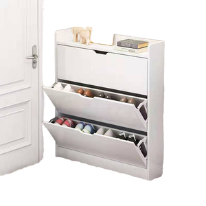 Meuble à chaussures moderne pour 50 paires, armoire murale 3 niveaux en bois blanc laqué brillant – Organisateur de placard, mobilier de maison - Product Image 1