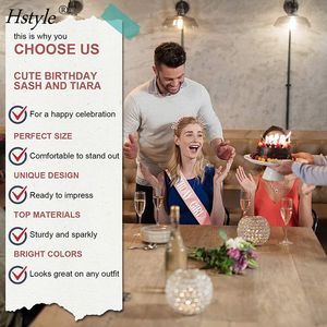 Couronnes d'anniversaire pour femmes, écharpe d'anniversaire rose doré et diadème d'anniversaire pour femmes, strass de princesse pour femmes et filles <span class=keywords><strong>HS611</strong></span> - Product Image 4