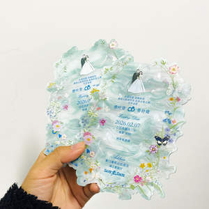 Carte d'invitation de mariage en acrylique de luxe élégante avec impression dégradée rose pour annonce de mariage et événements professionnels - Product Image 4