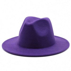 Wholesale Formal Casual <b>Flat</b> Wide Brim Fedora <b>Hat</b> for Unisex Adults Burgundy Solid Color Polyester/Cotton 4 Season Use - Product Image 6
