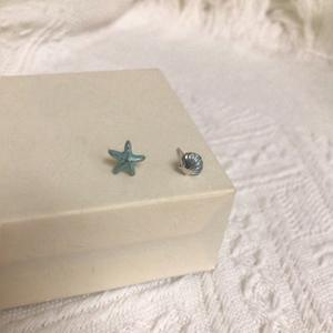 S925 Pure Silver Summer Fresh Blue Starfish Shell <b>Earrings</b> Women's Asymmetrical <b>Fashion</b> <b>Dangle</b> for Sweet Ocean Vacation Style - Product Image 1