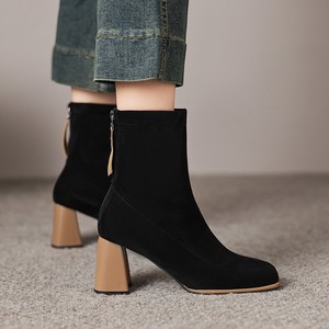 Stivali da Donna con Punta Quadrata in Camoscio Tacco Alto Moda Invernale Nuovi Stivali Snellenti con Cerniera Posteriore Taglia Grande Elasticizzati - Product Image 4