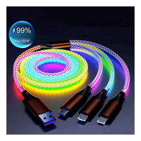 Câble de charge rapide lumineux LED de qualité 3 en 1 RGB pour iPhone 6A Micro USB Type C Câble de charge pour Samsung