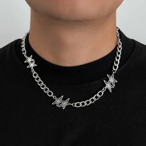 Collane Choker con Catena Metallica Stile Hip Hop Street, Doppia Stella, per <span class=keywords><strong>Uomo</strong></span>, Catene Vintage per Clavicola, Accessori Moda, <span class=keywords><strong>Gioielli</strong></span> Regalo - Product Image 2