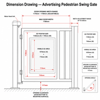 Porte battante publicitaire pour piétons avec contrôle d'accès, caisson lumineux double face, moteur sans balais DC 24V, accès par carte RFID/IC, RS485/TCP/IP