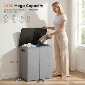Cesto de Ropa Sucia Doble de 145L con Tapa, Cesto Grande para Ropa Sucia con Bolsa Extraíble, Cesto de Ropa Sucia de 2 Secciones para Baño, Dormitorio - Product Image 3