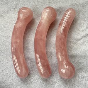Großhandel natürlichen Stein Rose Kristall Stein geschnitzte gebogene Zauberstäbe Kreis Kopf Rosenquarz Yoni Massage gerät - Product Image 5