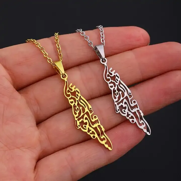 Sc Nieuwe Vergulde Ketting Palestine Kaart Hanger Roestvrij Staal Holle Palestijn Kaart Ketting Geschenken Voor Vrouwen