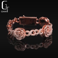 Bracelet en argent sterling S925 avec moissanite couleur D VVS1, motif fleur de rose, maillons cubains en forme de 8, passe le testeur de diamant, cadeau pour femmes et hommes