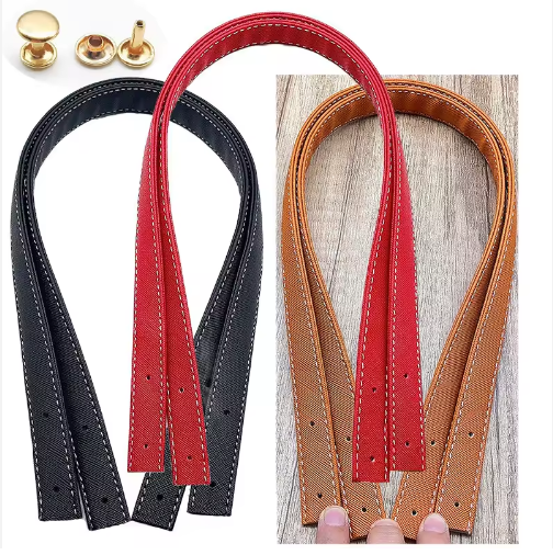 60cm PU Leather Bag Handles Purse Strap Replacement 2mm Wide with Rivets Shoulder Bag Handbag Making Supplies